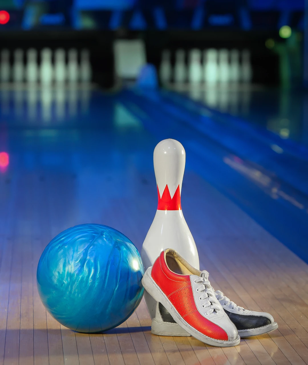 image of tenpin bowling shows, ball and lane